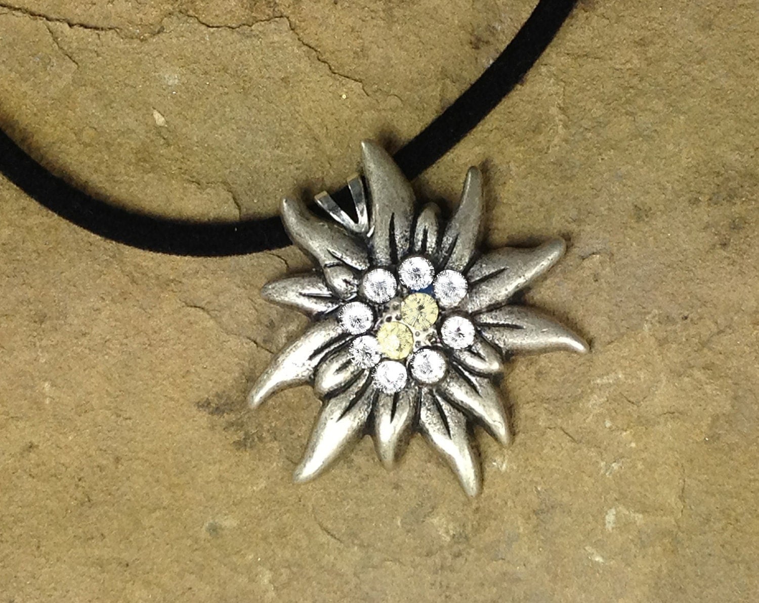 Edelweiss Necklace Pendant handcrafted with Swarovski Crystals