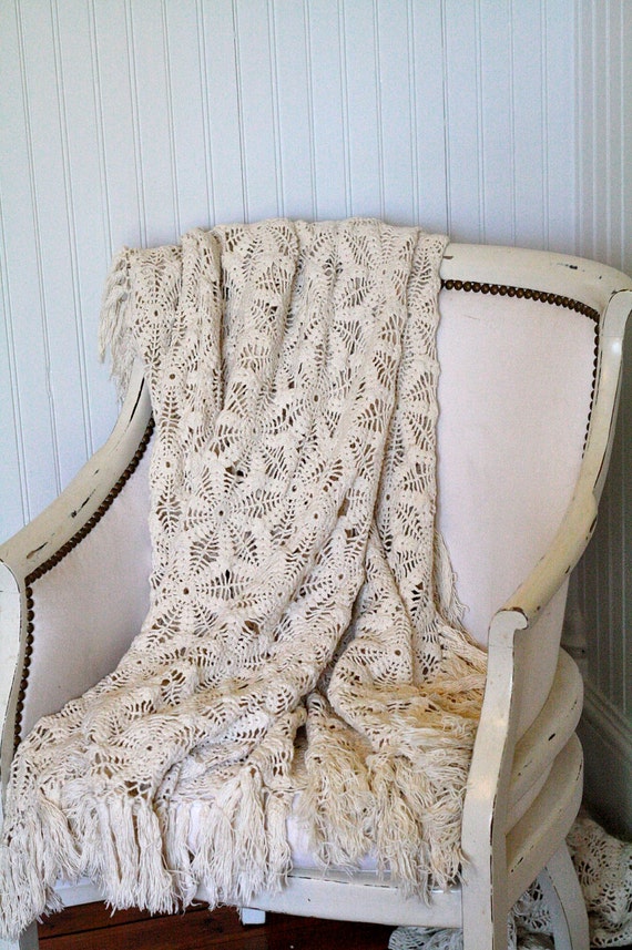 Vintage Lace Crochet Blanket Coverlet Throw