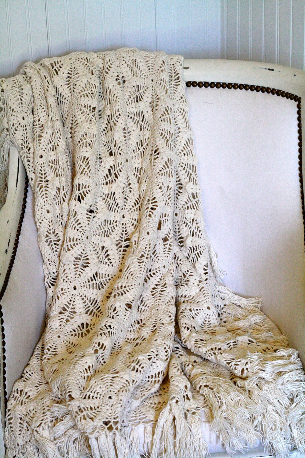 Vintage Lace Crochet Blanket Coverlet Throw