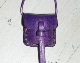 Small Leather Locket Pouch Bag Purple