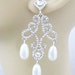 Antique Silver toned Rhinestone Swarovski White Pearl Earring Drops Bridal Wedding Jewelry or Bridesmaids gifts