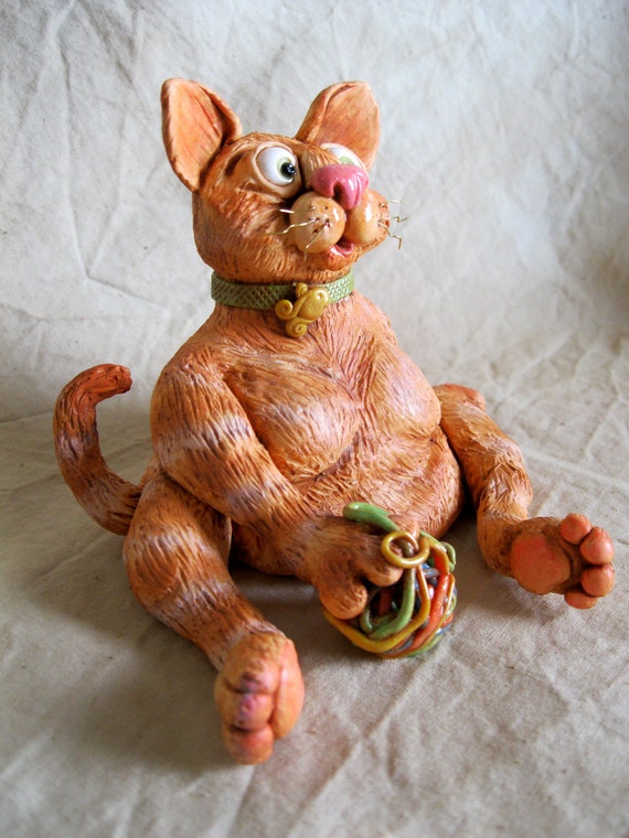 Cat polymer clay sculpture by mirandascritters on Etsy