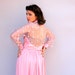 Vintage 1970s Dress - Sheer Rose - Light Pink Polyester Seventies Dress with Sheer Back and Long Sleeves