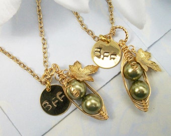 Peas in a pod, two peas in a pod, peas in a pod necklaces, best friends are like two peas in a pod, hand stamped, Set Of 2