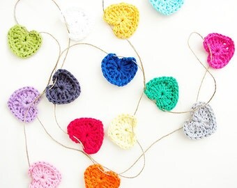 Crochet Hearts Garland - 15 hearts (1.75 inch)