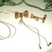 Vintage gold mesh bow earrings and necklace brooch, slide lariat necklace. Cont. US shipping included.