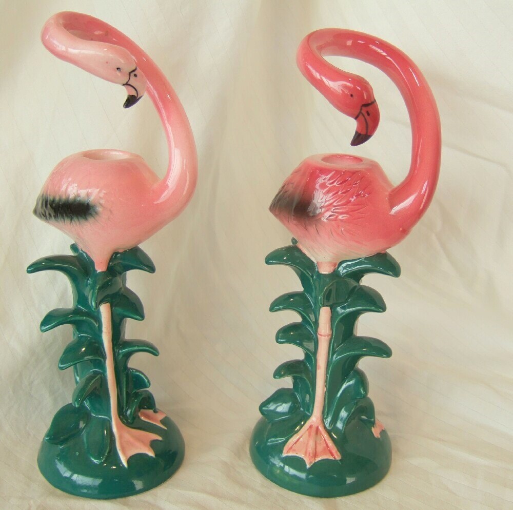 Vintage flamingo candle sticks Sarsaparilla flamingos Five