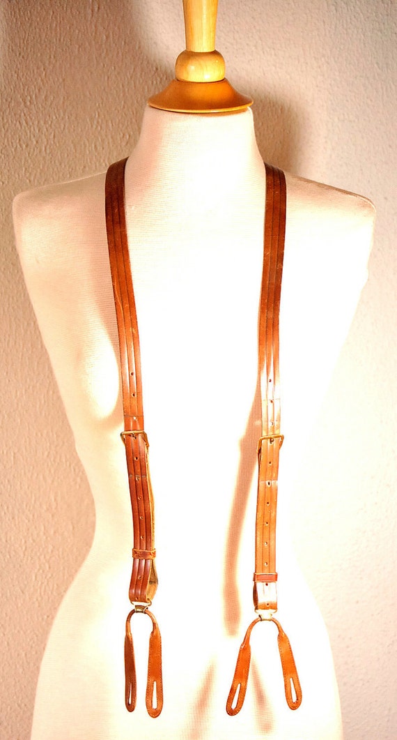 Durable Vintage Brown Leather Suspenders Womens by Ramenzombie
