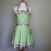 Retro apron with bow, half circle skirt, white polka dot on green. 1950s inspired, fully lined.