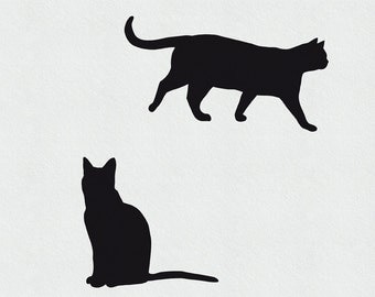 Cat Wall Decal - 2 Small Cats, Running Cat Decal, Sitting Cat Decal, Cat Wall Sticker, Cat Wall Art, Cat Wall Decor, Black Cat Decal
