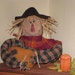 Primitive Scarecrow Shelf Sitter holding Pumpkin - Halloween - Fabric
