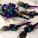 Peacock Feathers Bridal Bouquet Boutonnieres 10 Piece Package Silk Wedding Flowers custom Red Teal for Katherine