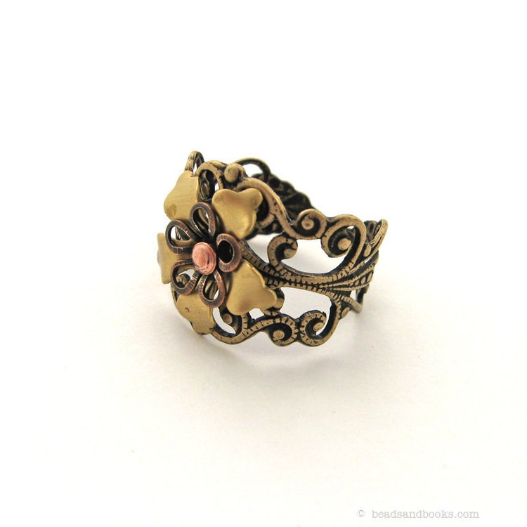 Flower Ring Vintage Style Adjustable Ring By Michellemach On Etsy