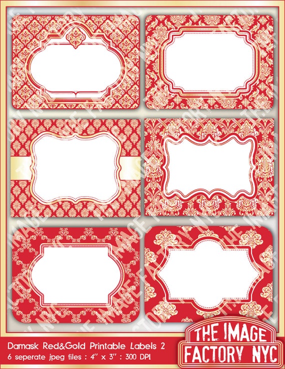 red and gold damask printable labels tags for gift tags
