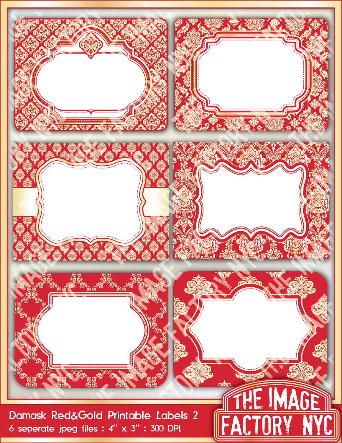 Red and Gold Damask Printable Labels &amp; Tags for gift tags