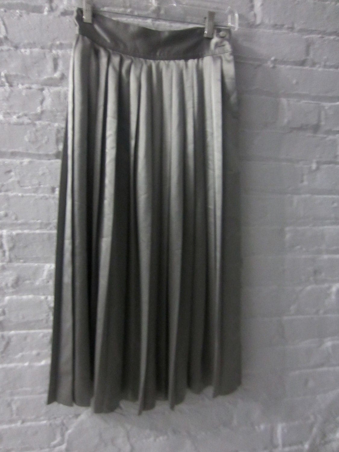 Grey silver satin finish long pleated skirt by UrbanNomadNY