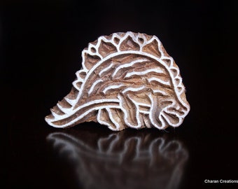 SALE Hand Carved Indian Wood Textile Stamp Block- Dinosaur (Stegosaurus)
