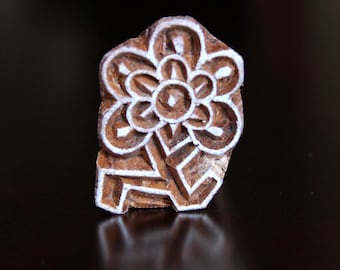 ON SALE Hand Carved Indian Wood Textile Stamp Block- Floral Motif