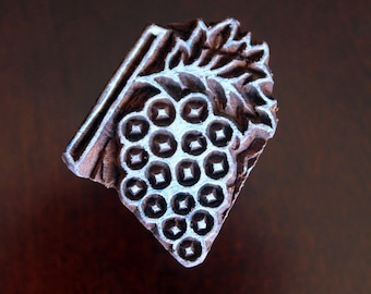 ON SALE Hand Carved Indian Wood Stamp Block- Bunch of Grapes