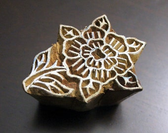 Hand Carved Indian Wood Textile Stamp - Flower