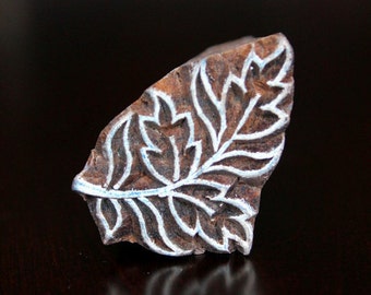 Hand Carved Indian Wood Stamp Block - Art Nouveau Style Leaves Branch Motif