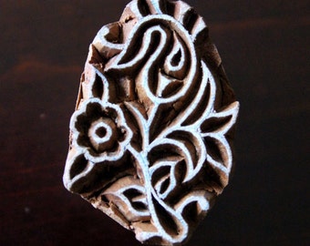 Hand Carved Indian Wood Textile Stamp Block- Floral Motif