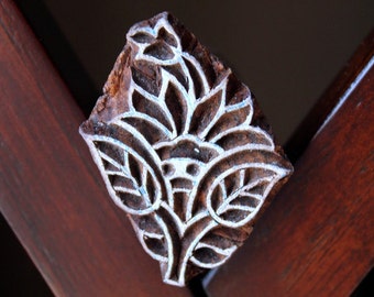 Hand Carved Indian Wood Textile Stamp Block- Floral Motif