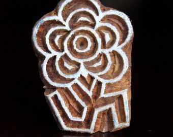ON SALE Hand Carved Indian Wood Textile Stamp Block- Flower Motif