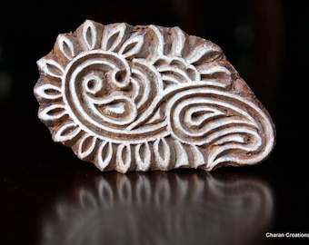 ON SALE Hand Carved Indian Wood Stamp Block- Floral Paisleys