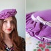 vintage 1950's purple velvet & lavender satin ruffle tilt hat with bow