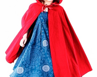 Little Red Riding Hood Cape cloak for a child also available in white black green brown pink tan green purple blue cerise