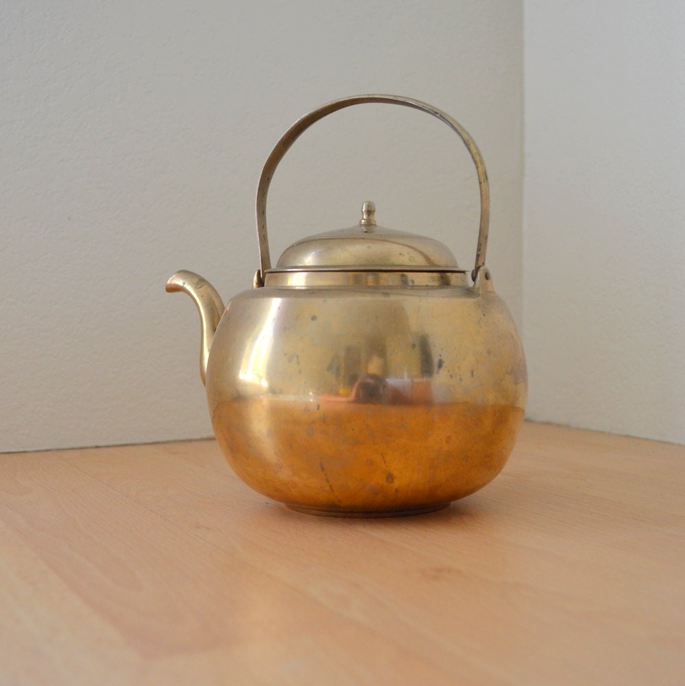 Vintage Gold Brass TeaPot Royal Korean Metal Six Cup