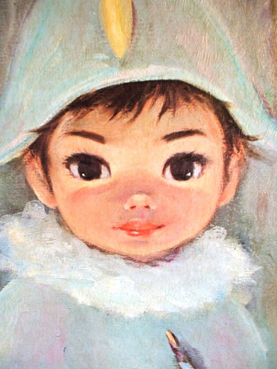 Vintage 1960s Art Print Jacques by Sherle Big Eyed Jester