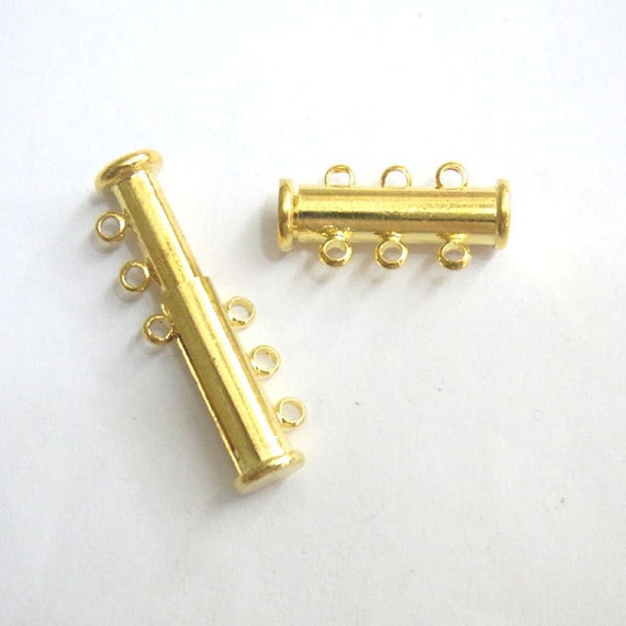Jewelry Clasp 12mm Slide Lock Clasp 3 String Gold Tone 15
