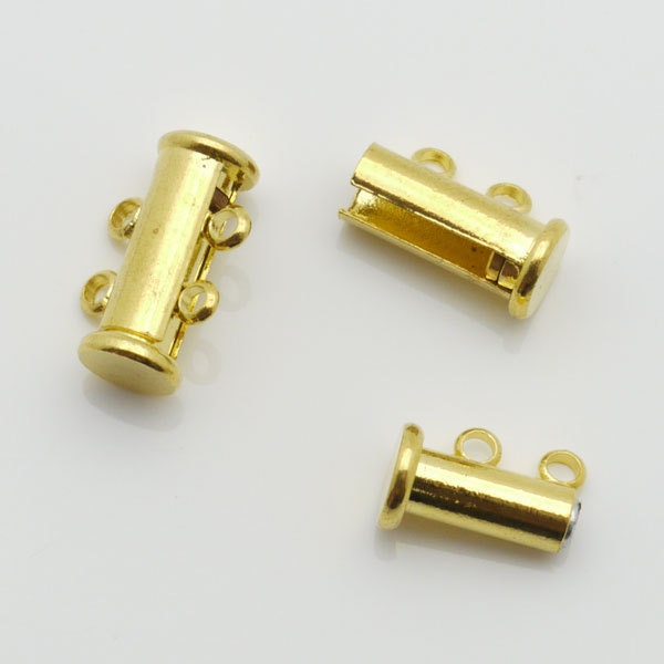 Jewelry Clasp 10mm Clasp Slide Lock 2 String Gold Tone 10
