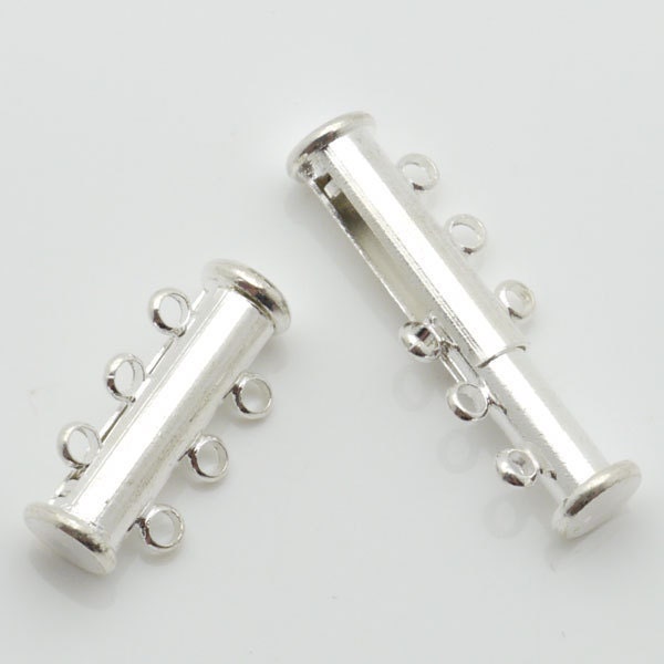 Jewelry Clasp 12mm Clasp Slide Lock 3 String Silver Tone 10