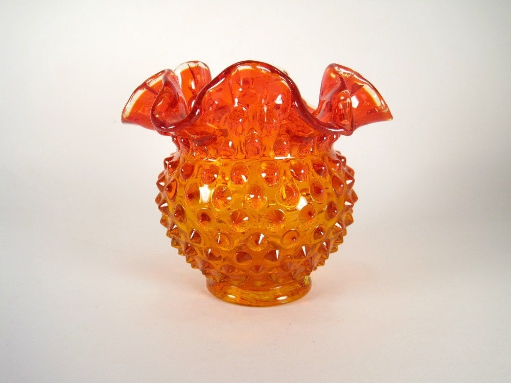 Vintage Orange Glass Hobnail Vase Fenton