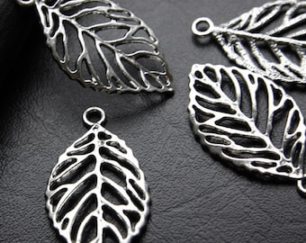 4pcs / Leaf / Oxidized Silver Tone / Base Metal Charms (YA1842//B28)