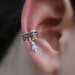 Sterling Silver Handcrafted Leaf Textured Opal Ear Cuff Cartilage/catchless/helix