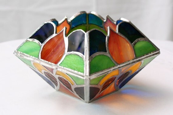 Items Similar To Ornamental Stained Glass Candle Holder On Etsy 3491