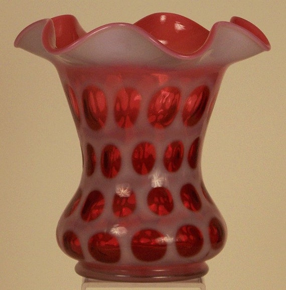 Fenton Coin Dot Cranberry Opalescent Ruffled Vase By Glassgirlme 3778