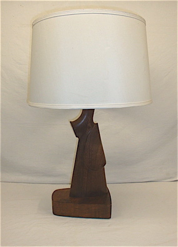 Rifle Gunstock Wood Table Lamp Unusual Handcarved Sculpture