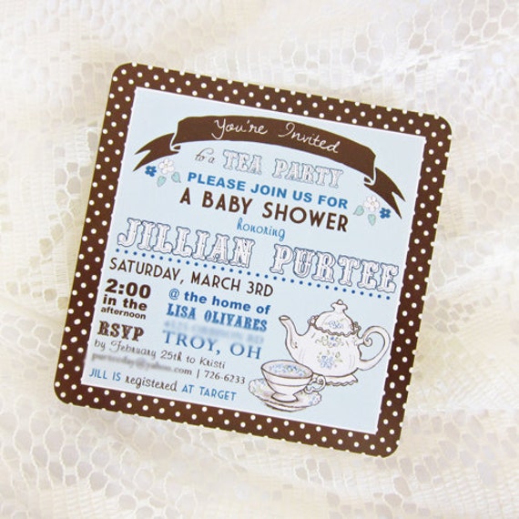 Items similar to Teacup Tea Party Invitations Tea Cup and Polka Dots