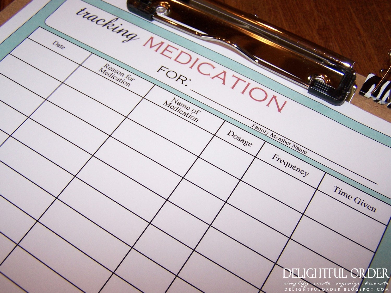 tracking medication chart pdf printable file instant digital