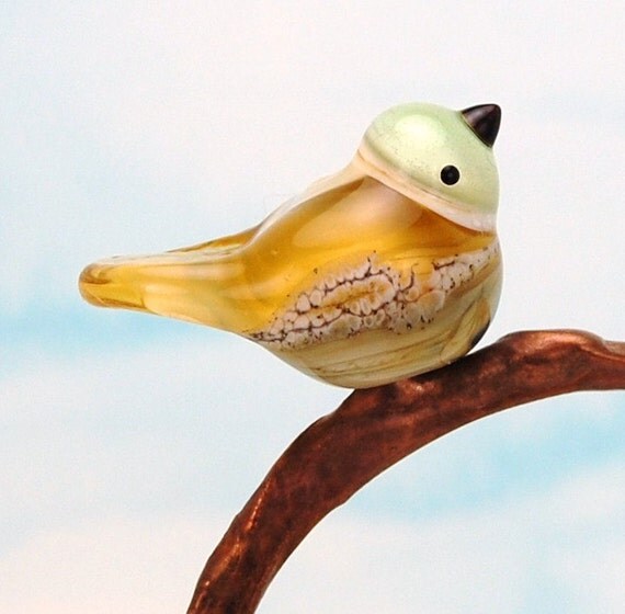 Bird bead. Handmade lampwork glass bird pendant.