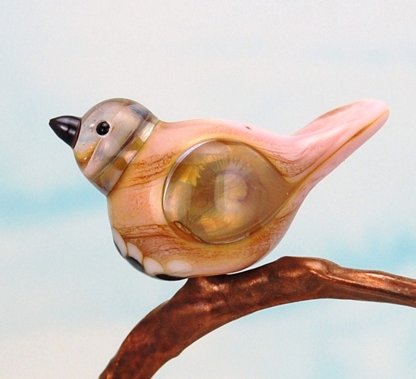 Bird bead. Handmade lampwork glass bird pendant.