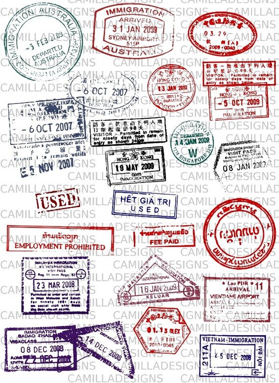 Passport Stamps Around The World Digital Collages