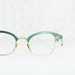 1960's Womens Eyeglasses Cat Eye Teal Blue Browline Yellow Gold Fill Wire Rim Bow Adornment Wide 44/20 by American Optical