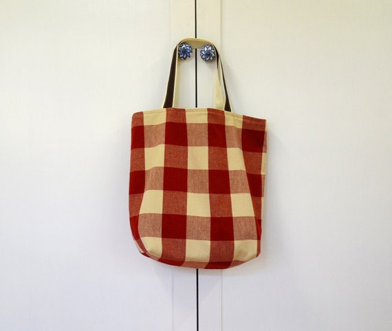 Handmade Large Tote bag in checked red / beach bag/ by 464Handmade
