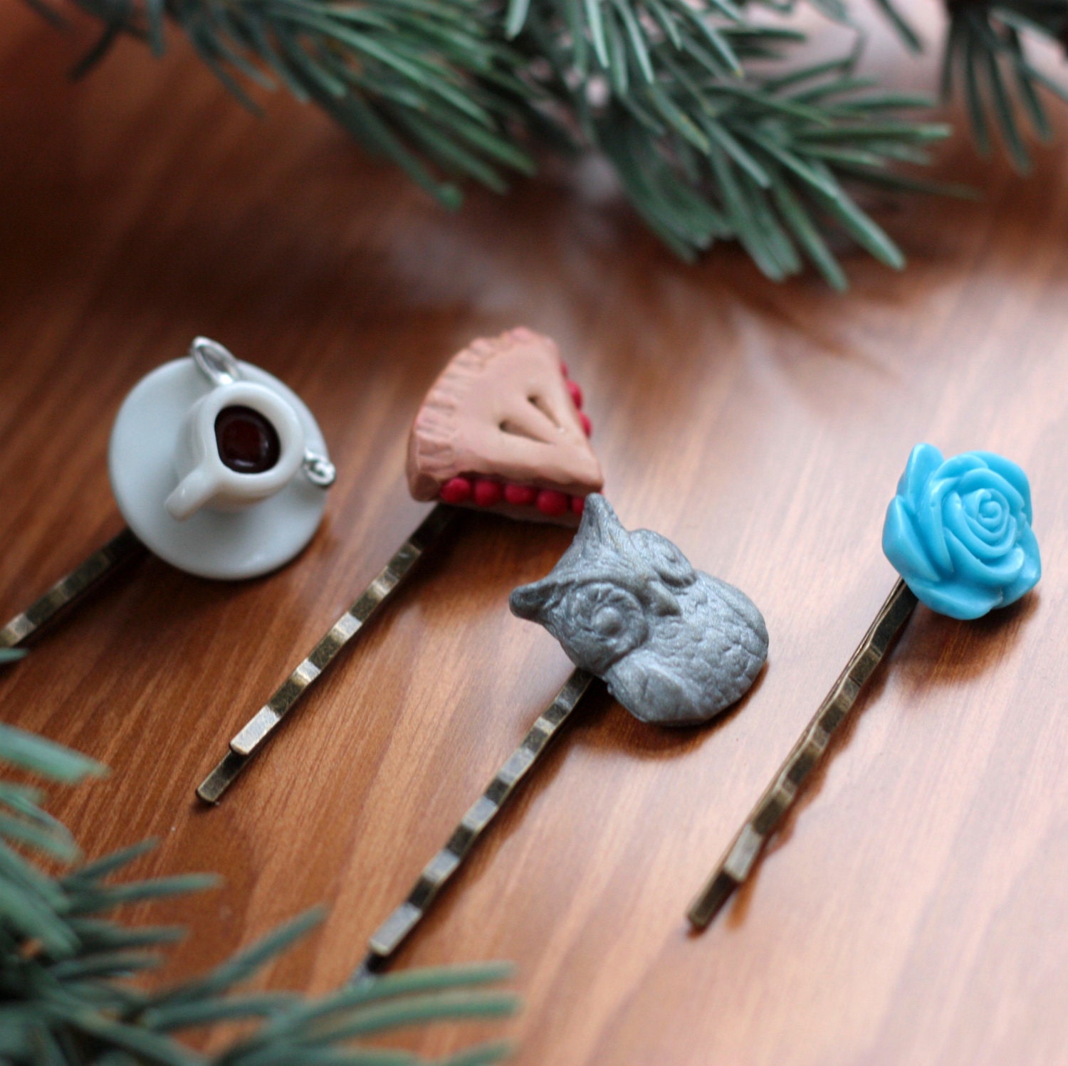 Coffee & Pie Hair Pins With Lattice Crust Pie Set Of Two